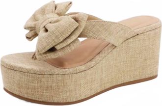 Bambooa Womens Raffia Bow Platform Sandals In Natural