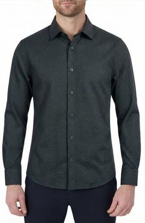 Report Collection Regular Fit Geometric Print 4-Way-Stretch Button-Up Shirt in Black at Nordstrom Rack, Size X-Large