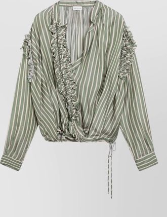 Dries Van Noten striped jacket long sleeves ruffle drawstring hem