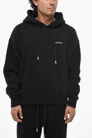 Off-white Felpa Hoodie WINDY ARROW in Cotone Garzato con Logo in Rilievo Off-White