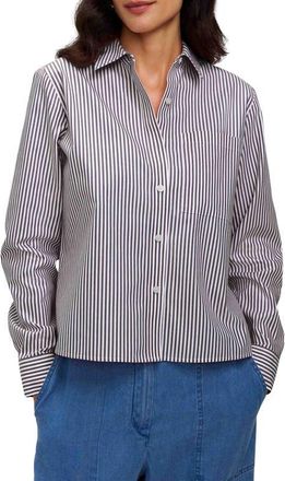 Foxcroft Jodie Stripe Cotton Button-Up Shirt in Black/White at Nordstrom, Size X-Small