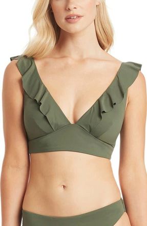 Sea Level Australia Frill Bikini Top in Khaki at Nordstrom, Size 10 Us