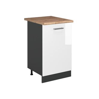 Vicco Mueble Bajo De Cocina R-line, Blanco Alto Brillo/antracita, 50 Cm Encimera Roble Dorado, Vicco