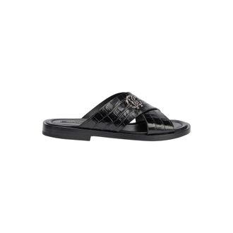 Roberto Cavalli Sliders, male, Black, Size: 8 US Crocodile-Effect Cross-Strap Sandals