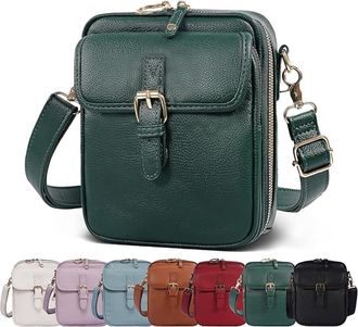 Generic Crossbody Leather Bag for Women, Vintage Large Capacity Messenger Bag, with Adjustable Shoulder Straps and Card Slots (Green)
