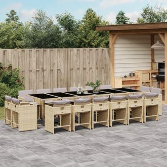vidaXL Set Comedor De Jard&iacute;n 17 Pzas Con Cojines Rat&aacute;n Sint&eacute;tico Beige Vidaxl