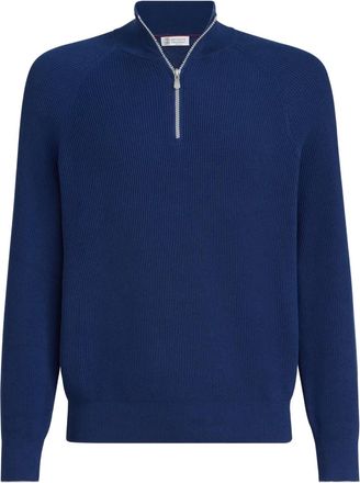 Brunello Cucinelli Katoenen trui met rits - Blauw
