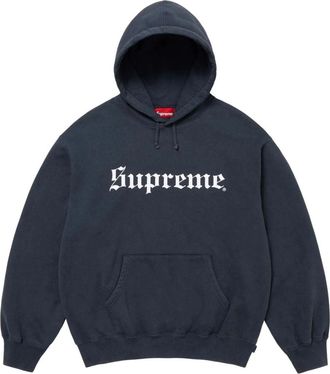 SUPREME FW25 Washed Old English Hooded Sweatshirt Navy SUP-FW25-107-NA