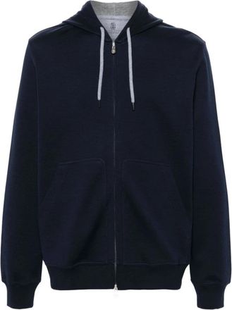 Brunello Cucinelli Double Cloth Sweatshirt - Heren - Vesten met rits - Blauw - M - Katoen - Hoodies & sweatvesten