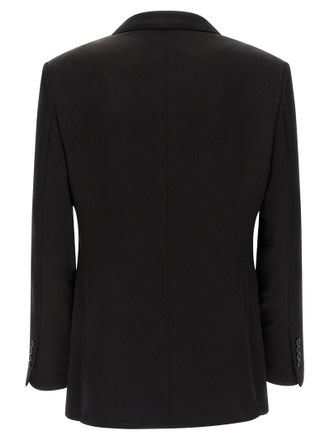 Tom Ford Double-Breasted Tone-on-Tone Polka Dot Blazer - Black