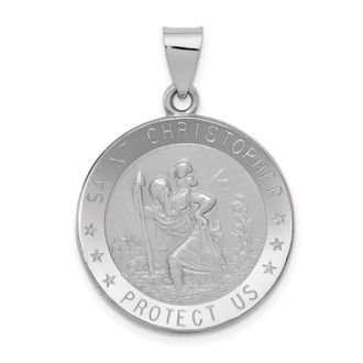 Diamond2Deal 14k White Gold Polished Satin St Christopher Medal Hollow Pendant