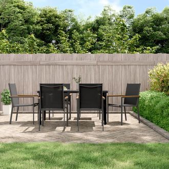 vidaXL Juego De Comedor Para Jard&iacute;n 7 Piezas Acero Y Textilene Negro Vidaxl