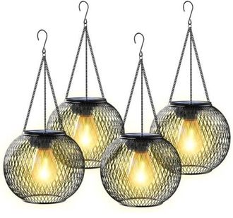 OEM Juego De 4 Luces Colgantes Solares Para Jard&iacute;n - Resistentes Al Agua Ip65 - Luz Blanca C&aacute;lida - Encendido/apagado Autom&aacute;tico