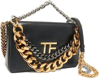 Tom Ford Leren schoudertas met ketting - Zwart