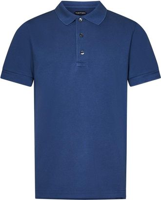 Tom Ford Denim Blue Polo Shirt With Tf Embroidery
