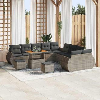vidaXL Conjunto De Sof&aacute; De Jard&iacute;n 13 Pcs Gris Rat&aacute;n Sint&eacute;tico Vidaxl
