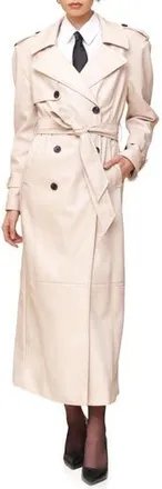 Avec Les Filles Faux-Ever Leather Maxi Trench Coat in Birch at Nordstrom Rack, Size Small