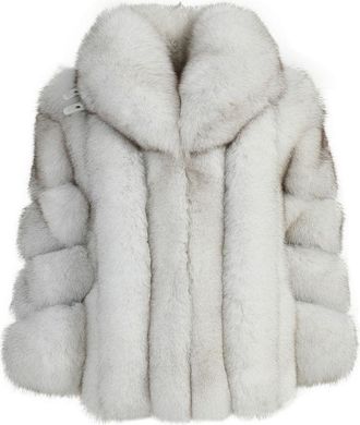 Wanan Luxury Giacca Nevel Grigio Naturale in Pelliccia di Volpe-Donna -Grigio Chiaro