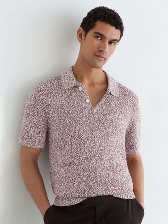 Reiss Bordeaux & ecru Cotton-blend Half-button Marled Polo Shirt, Xxl