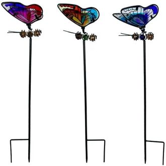 OEM Conjunto De 3 Adornos De Jard&iacute;n Con Forma De Mariposa, De 50 Cm De Altura, Fabricados En Vidrio Y Metal, En Colores Vivos, Ideales Para Decorar C&eacute;sped