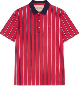 Valentino Garavani VLogo Stripe-Trim Katoenen Jersey Polo Shirt - Heren - Polos - Rood - L - Katoen - Tops