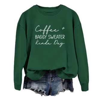 Generic Womens Fashion Comfy Sweashirts Crewneck Pullover Coffee Baggy Sweater Kinda Day Women Fashionable Casual Printed Round Neck Top Hoodless Sweatshirt 2
