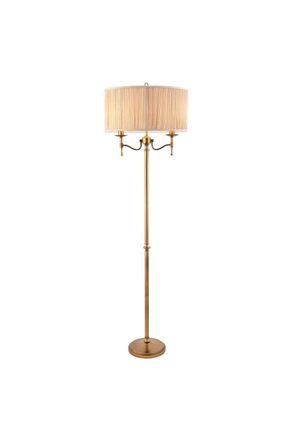 Netlighting Stanford 2 Light Floor Lamp Antique Brass with Beige Shade E14 in Gold