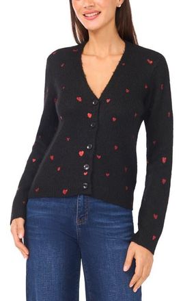 CeCe by Cynthia Steffe Foil Heart Cardigan in Rich Black at Nordstrom, Size Xx-Small