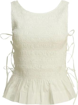 Ganni Top met boothals en gerimpeld effect - Dames - Tops zonder mouwen - Beige - XS - Katoen - Tops
