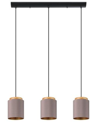 Eglo Eglo Albariza 3 Light Linear Pendant With Black Finish & Cappucino & Gold Shades With Wood Accent