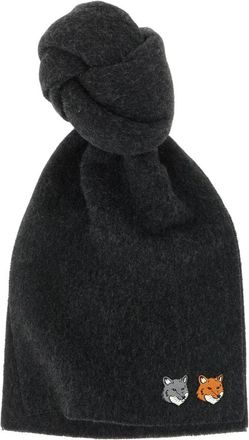 Maison Kitsun&eacute; Double Fox Head Sjaal - Dames - Accessoires - Grijs - Maat: ONE Size Wol