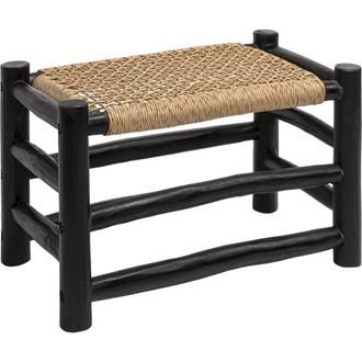 Jonathan Y Designs Chuck Coastal Bohemian Handcrafted Indoor/Outdoor Teak Wood Accent Stool with Woven Seat in Black at Nordstrom