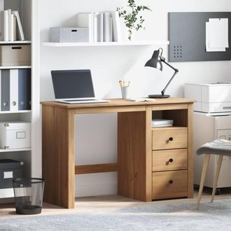 Berkfield Home Beautiful Desk Panama 112x45x75 cm Solid Wood Pine in Brown | Size: 112 x 45 x 75 cm