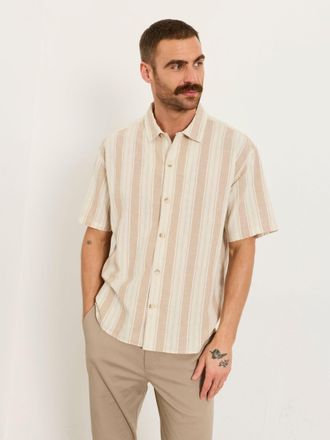Fat Face FatFace Natural Short Sleeve Relaxed Fit Linen Cotton Stripe Shirt