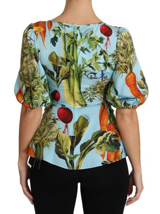 Dolce & Gabbana Womens Multicolor Vegetable Print Silk Top Peplum Wrap Blouse Spandex