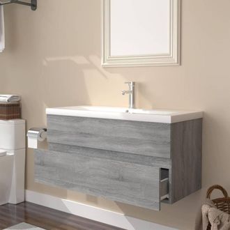 Berkfield Home Sink Cabinet with Built-in Basin Grey Sonoma Engineered Wood