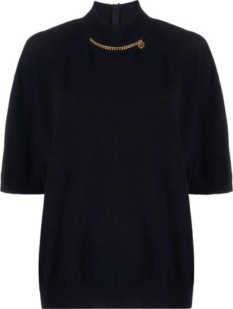 Stella McCartney Falabella Chain Fijngebreide Trui - Dames - Coltruien - Blauw - S - Wol - Truien & Vesten