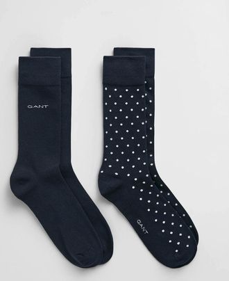 GANT Mens GANT Mens Dot And Solid Socks 2-Pack - 410 Marine - Navy - Size: 9/9.5/10/10.5/11