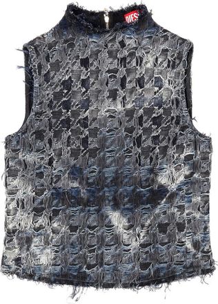 Diesel Gilet denim con motivo pied-de-poule - Blu