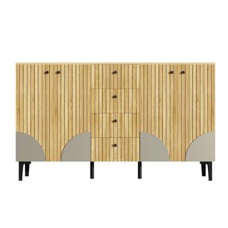 Urban Meuble Aparador con efecto madera, 4 puertas estriadas y 4 cajones