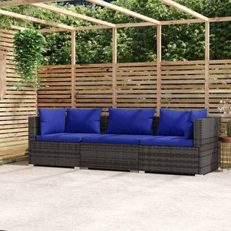 vidaXL Sof&aacute; De Jard&iacute;n De 3 Plazas Con Cojines Rat&aacute;n Sint&eacute;tico Gris Vidaxl