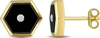 Amour 4 1/5ct TGW Black Onyx and Diamond Accent Hexagon Stud Earrings in Yellow Plated Sterling Silver