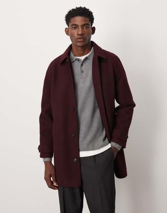 Asos Cappotto in tessuto effetto lana bordeaux-Rosso