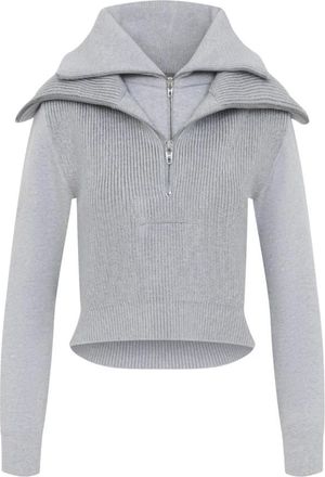 Balenciaga Jersey con Cuello Doble Camionero - Knitwear - Mujer - Gris - S