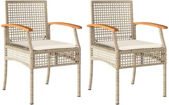 vidaXL Sillas De Jard&iacute;n Con Coj&iacute;n 2 Uds Rat&aacute;n Pe Beige Y Madera Acacia Vidaxl