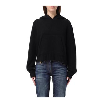 Palm Angels Truien & Vesten, Dames, Zwart, L, Kasjmier, Luxueuze Zwarte Gebreide Hoodie