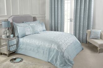 TJ Hughes Eden - Embellished Jacquard Quilted Bedspread Set in Duck Egg - TJ Hughes