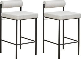 Beliani Conjunto De 2 Sillas De Bar Modernas Taburetes Respaldo Tapizado Poli&eacute;ster Sin Reposabrazos Patas Negras Gris Claro Amaya