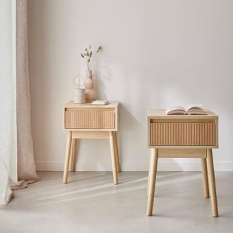 Sweeek Mesita de noche escandinava efecto madera con 1 caj&oacute;n, set de 2
