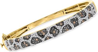 Ross-Simons Black, White and Brown Diamond Leopard Bangle Bracelet in 18kt Gold Over Sterling